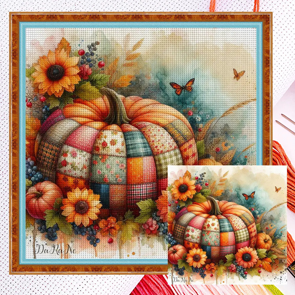 Full Embroidery Eco-cotton Thread 14CT Counted Pumpkin Cross Stitch Kit Decor