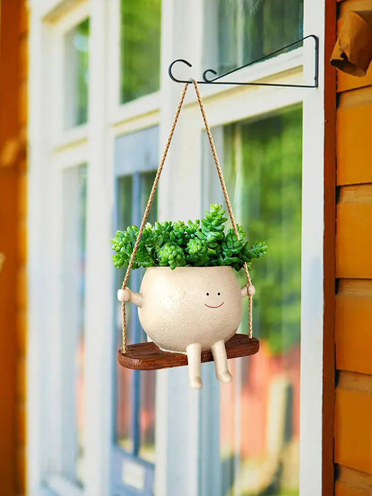Face Head Planter Resin Smiling Face Planter Creative Wall Hanging Head Planter Multifunctional Home Garden Patio Accessories