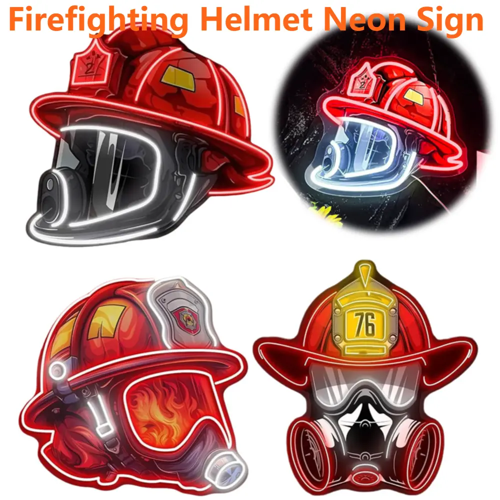 33*30cm Firefighter Helmet Neon Sign USB LED Neon Light Sign Wall Art Decoration For Gameroom Bedroom Bar Party Gifts 2D Flat