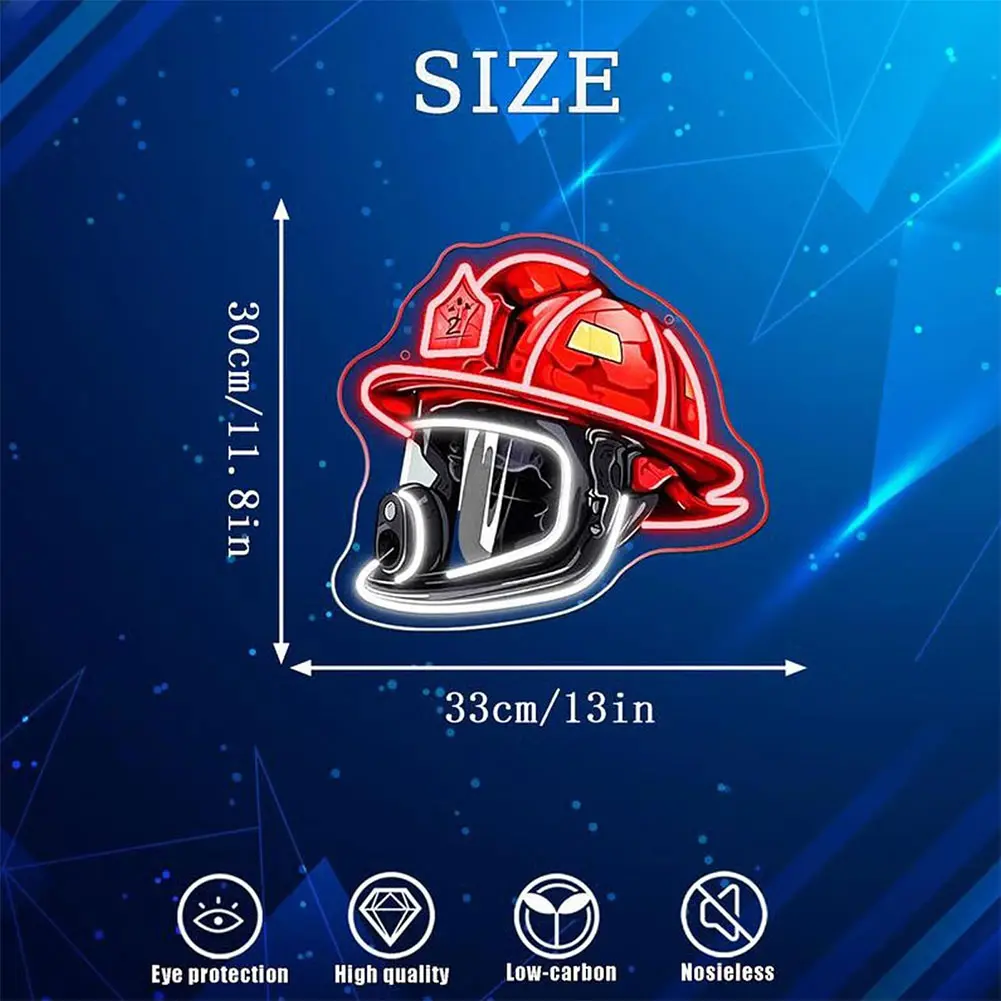 33*30cm Firefighter Helmet Neon Sign USB LED Neon Light Sign Wall Art Decoration For Gameroom Bedroom Bar Party Gifts 2D Flat