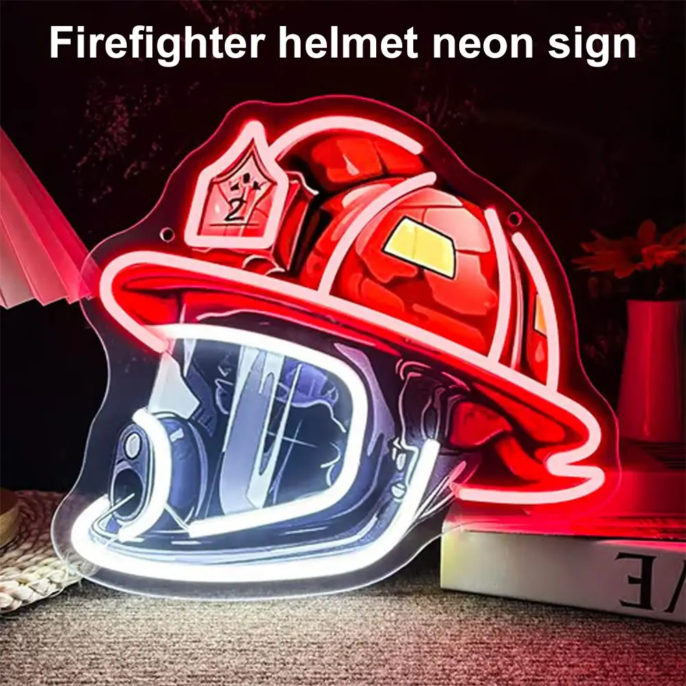 33*30cm Firefighter Helmet Neon Sign USB LED Neon Light Sign Wall Art Decoration For Gameroom Bedroom Bar Party Gifts 2D Flat