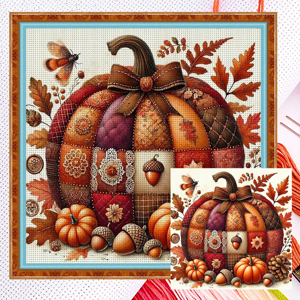 Full Embroidery Eco-cotton Thread 14CT Counted Pumpkin Cross Stitch Kit Decor