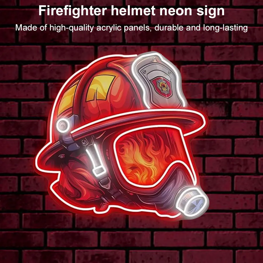 33*30cm Firefighter Helmet Neon Sign USB LED Neon Light Sign Wall Art Decoration For Gameroom Bedroom Bar Party Gifts 2D Flat
