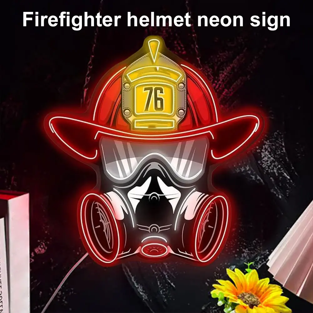 33*30cm Firefighter Helmet Neon Sign USB LED Neon Light Sign Wall Art Decoration For Gameroom Bedroom Bar Party Gifts 2D Flat