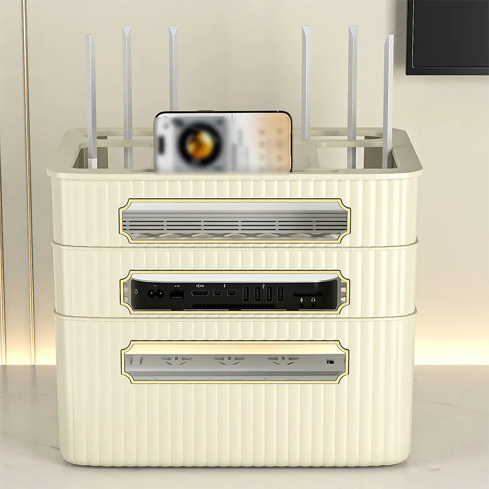 3 Layer Plug Board Storage Box Decorative Modem Cable Router Cover Waterproof Multi Layer Router Box for Home Office Computer TV