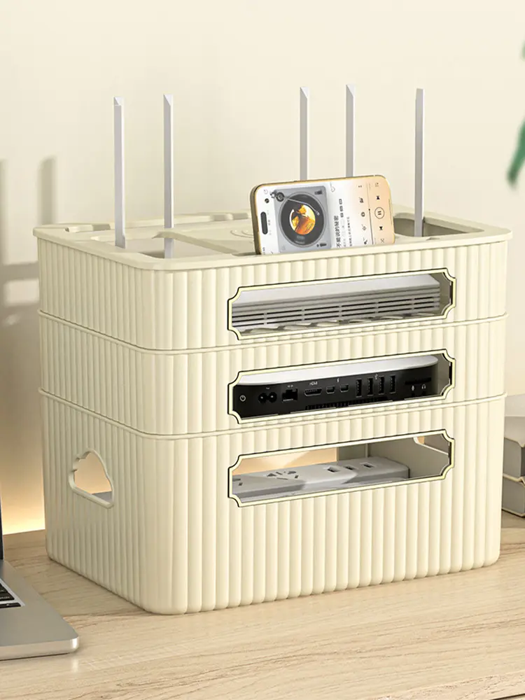 3 Layer Plug Board Storage Box Decorative Modem Cable Router Cover Waterproof Multi Layer Router Box for Home Office Computer TV