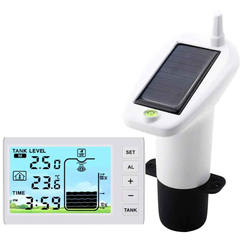 Ultrasonic Water Tank Liquid Level Meter Temperature Sensor Time Display W/ Alarm Ultrasonic Water Tank Liquid Depth Level Meter