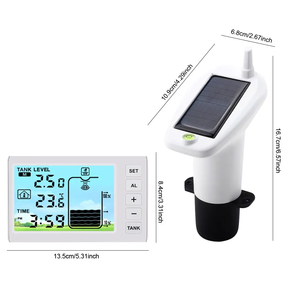 Ultrasonic Water Tank Liquid Level Meter Temperature Sensor Time Display W/ Alarm Ultrasonic Water Tank Liquid Depth Level Meter