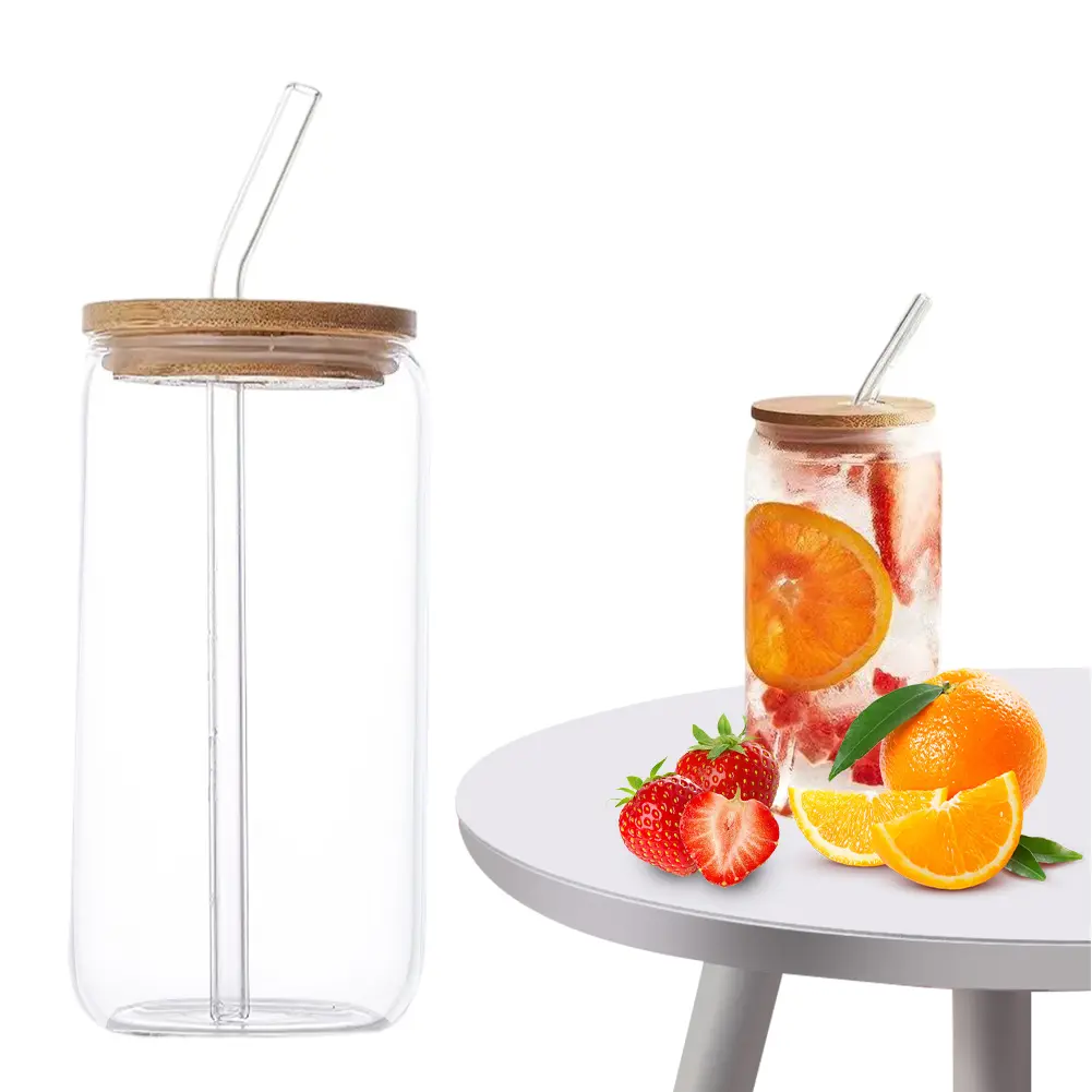500ML/16oz Glass Cups with Lid and Straws Can Shaped Glass Mug Beer Wine Glasses Mugs for Bubble Tea Iced Coffee Smoothie 1/2pcs