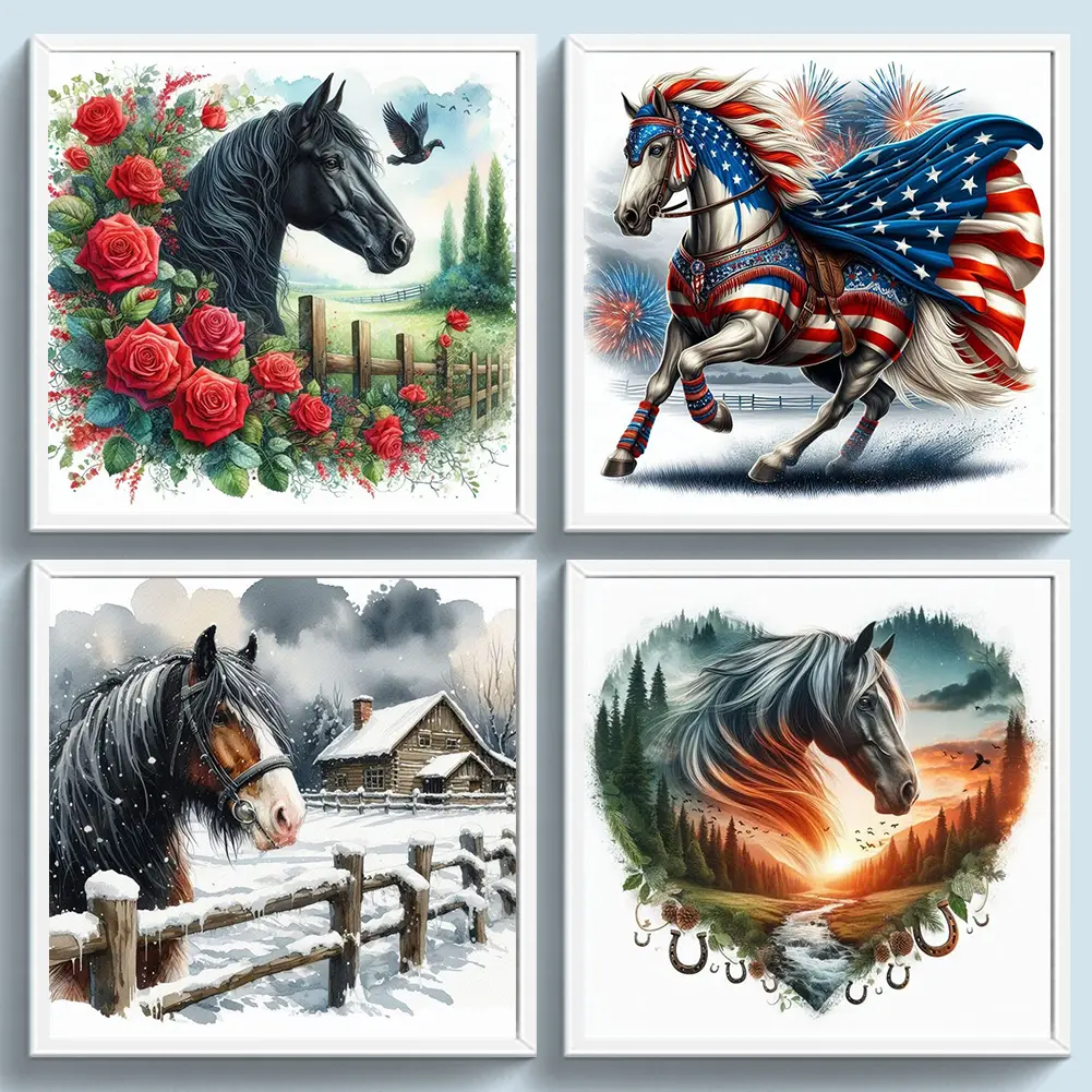 Horse Printed Cross Stitch Kit DIY 11CT Embroidery Craft Set Home Decoration