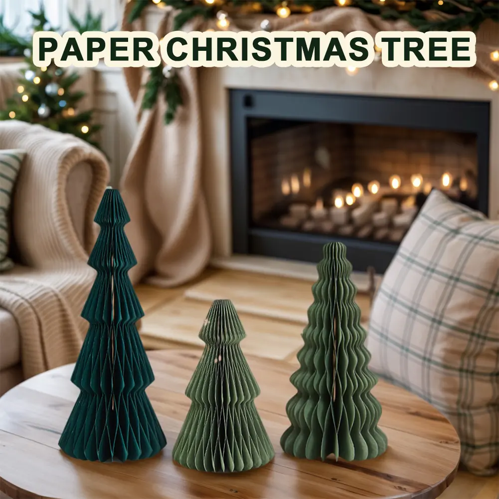 3Pcs Mini Christmas Tree Honeycomb Christmas Tree Paper Christmas Tree for Christmas Winter Festival New Year Decoration