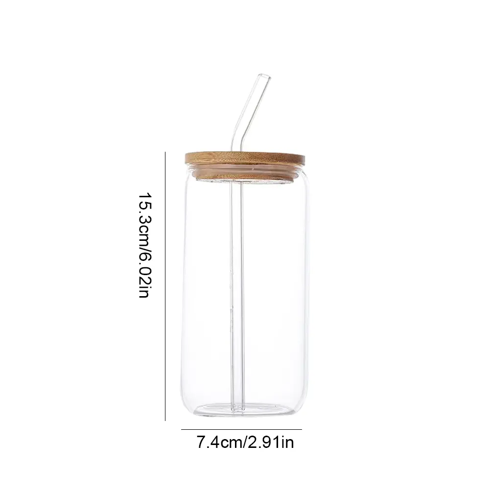 500ML/16oz Glass Cups with Lid and Straws Can Shaped Glass Mug Beer Wine Glasses Mugs for Bubble Tea Iced Coffee Smoothie 1/2pcs