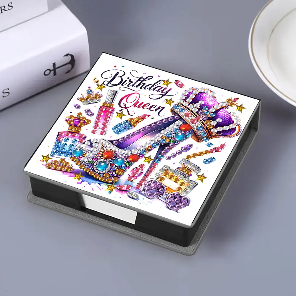Flowers Diamond Painting Notecard Box Gem Painting Memo Pad Holder Mosaic Kit Rhinestones Post It Dispenser for Adults Beginners