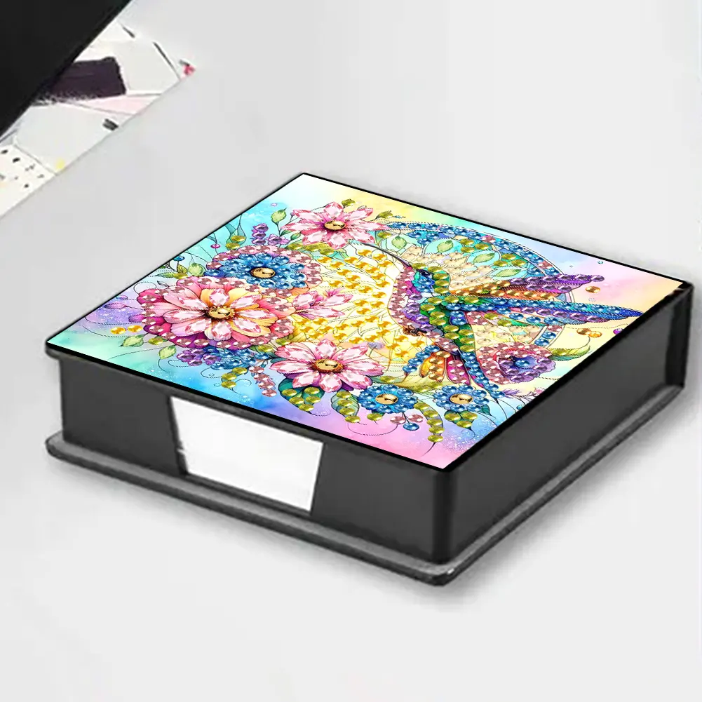 Flowers Diamond Painting Notecard Box Gem Painting Memo Pad Holder Mosaic Kit Rhinestones Post It Dispenser for Adults Beginners