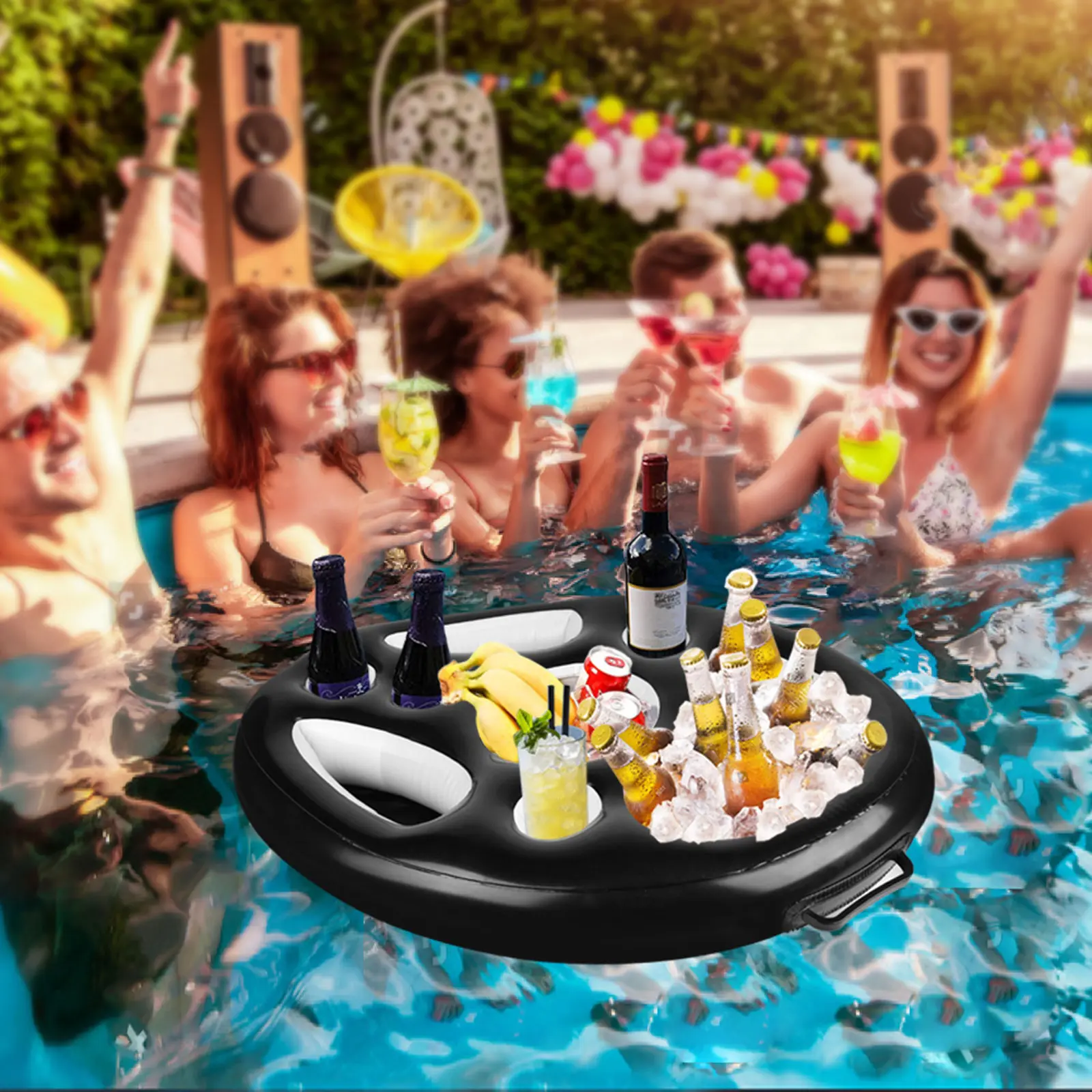 Water PVC Inflatable Floating Snack Tray Water Beverage Tray Swimming Pool Cup Base Portable Pool Parties Floating