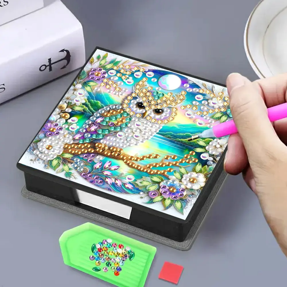 Flowers Diamond Painting Notecard Box Gem Painting Memo Pad Holder Mosaic Kit Rhinestones Post It Dispenser for Adults Beginners