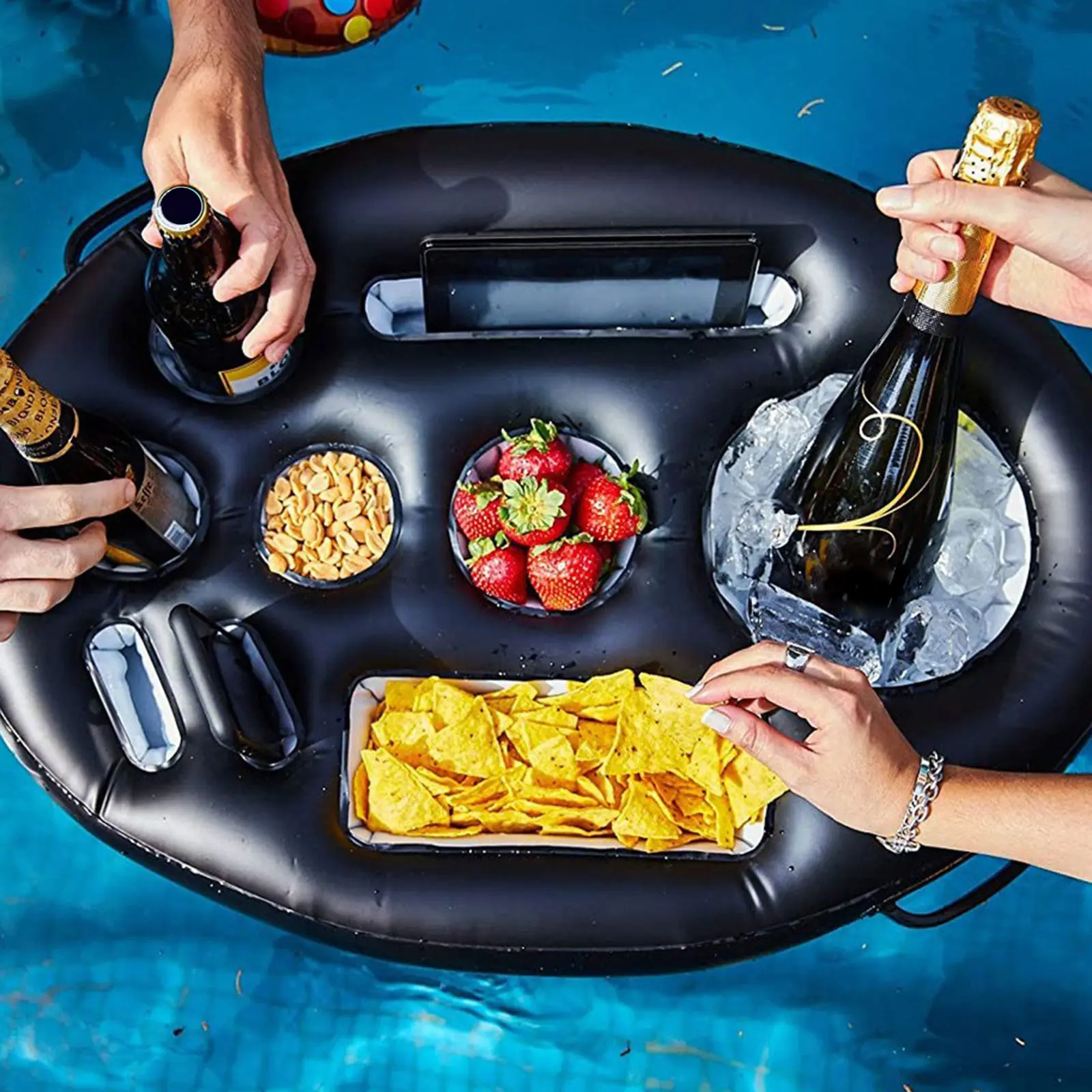 Water PVC Inflatable Floating Snack Tray Water Beverage Tray Swimming Pool Cup Base Portable Pool Parties Floating