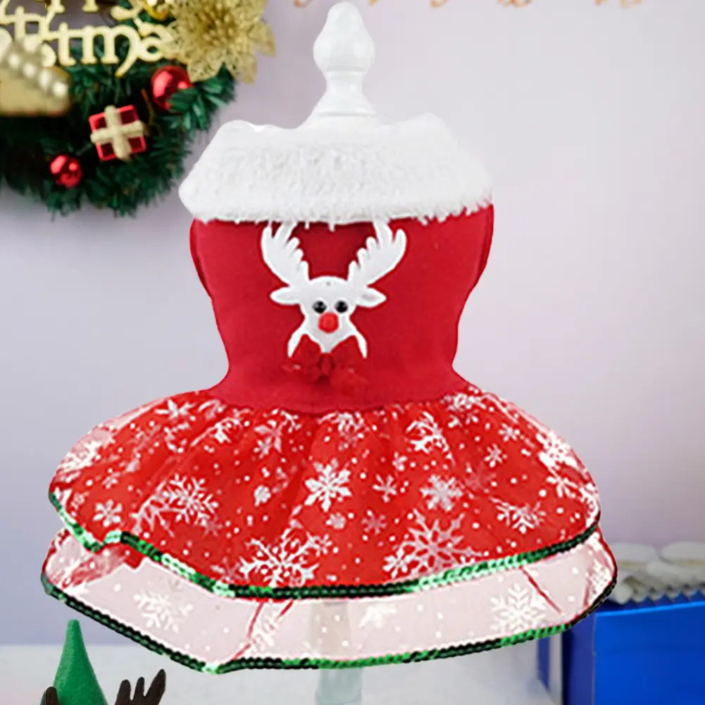 Christmas Bling Dog Dress Puppy Holiday Thermal Clothes Christmas Theme Dog Dress Outfit Christmas Dress Up Supplies