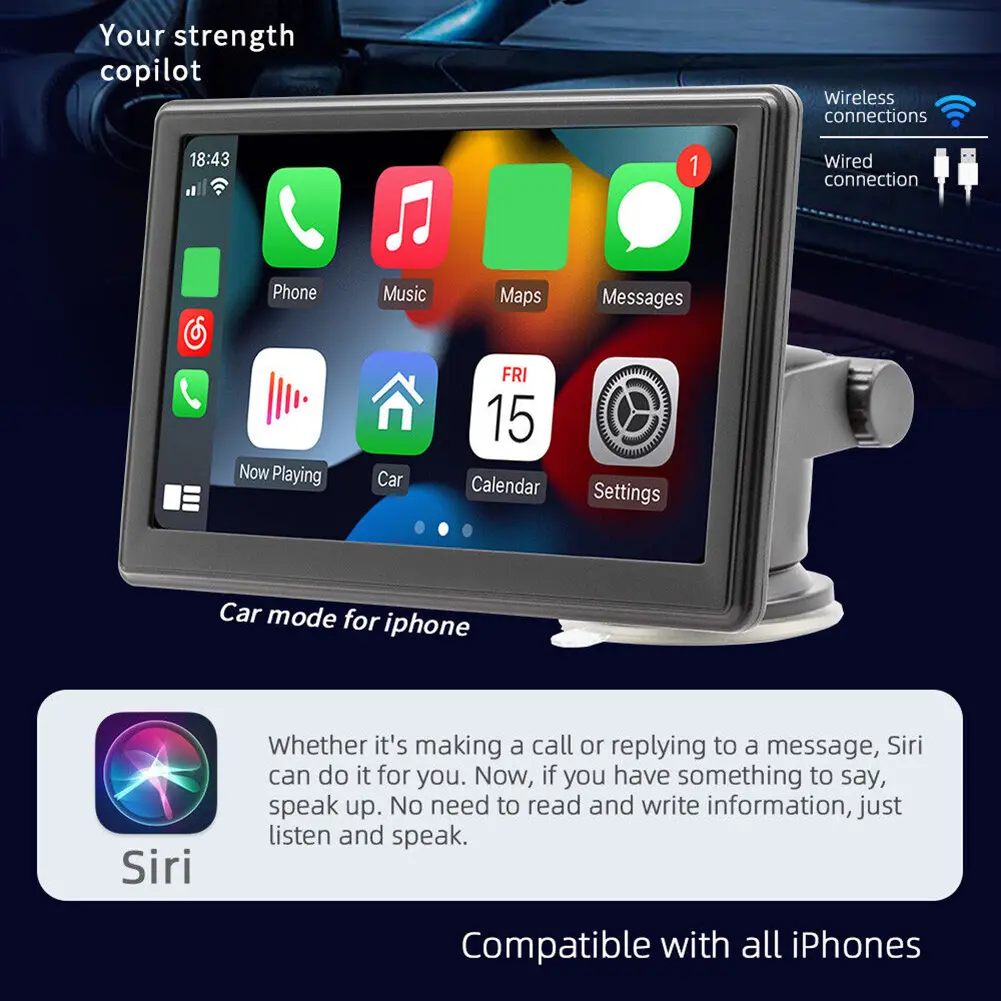 7.0 Inch Carplay Auto Car Radio 5.0 Bluetooth MP5 Player WiFi FM Radio HD Display Multimedia Video Player LED Camera Car Monitor