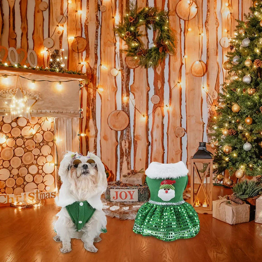 Christmas Bling Dog Dress Puppy Holiday Thermal Clothes Christmas Theme Dog Dress Outfit Christmas Dress Up Supplies
