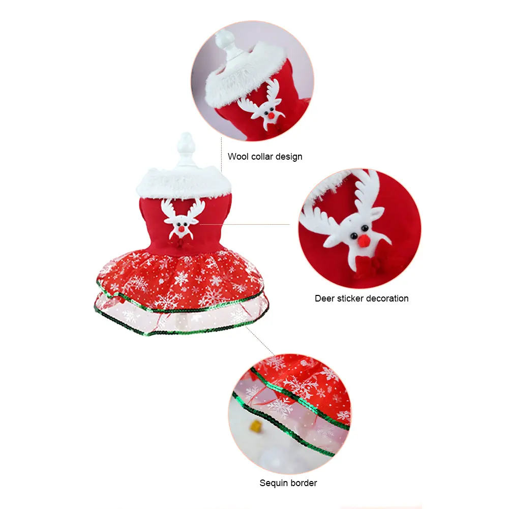 Christmas Bling Dog Dress Puppy Holiday Thermal Clothes Christmas Theme Dog Dress Outfit Christmas Dress Up Supplies
