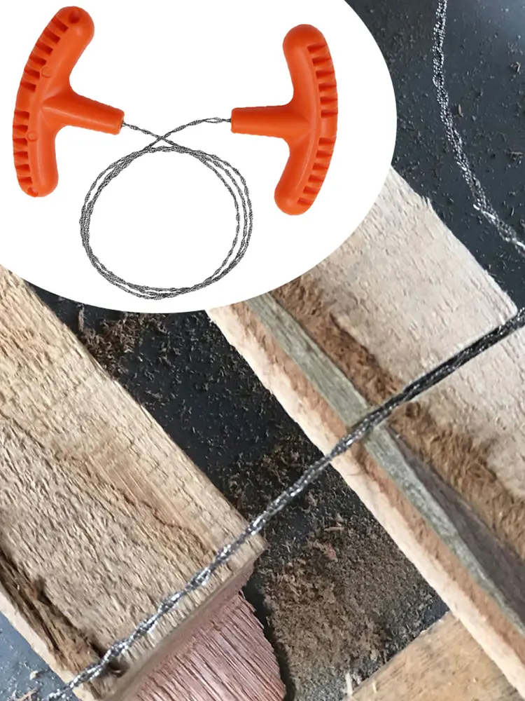 70CM Manual Steel Rope Chain Saw with Finger Handle Steel Wire Saw Manual Cutting Chain Saw for Practical Survival Gear