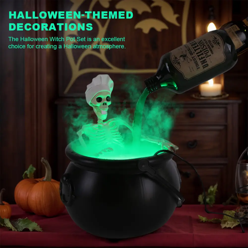 Halloween Decoration DIY Magic Floating Bottle with Cauldron and Mist Maker Diffuser Party Decor for Home Witch Bowl Scary Props