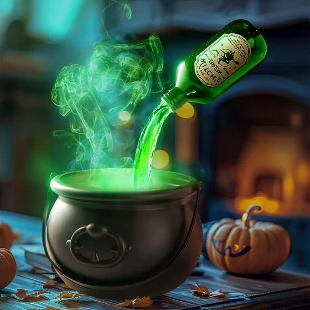 Halloween Decoration DIY Magic Floating Bottle with Cauldron and Mist Maker Diffuser Party Decor for Home Witch Bowl Scary Props