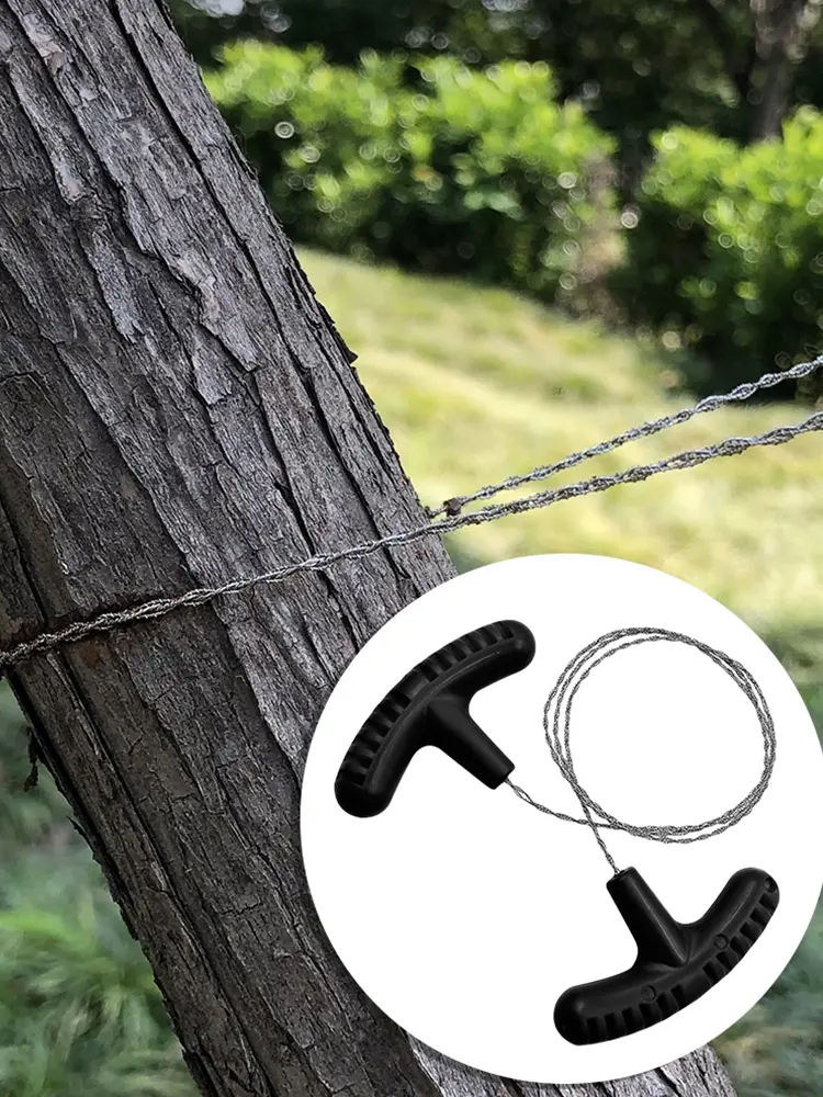 70CM Manual Steel Rope Chain Saw with Finger Handle Steel Wire Saw Manual Cutting Chain Saw for Practical Survival Gear