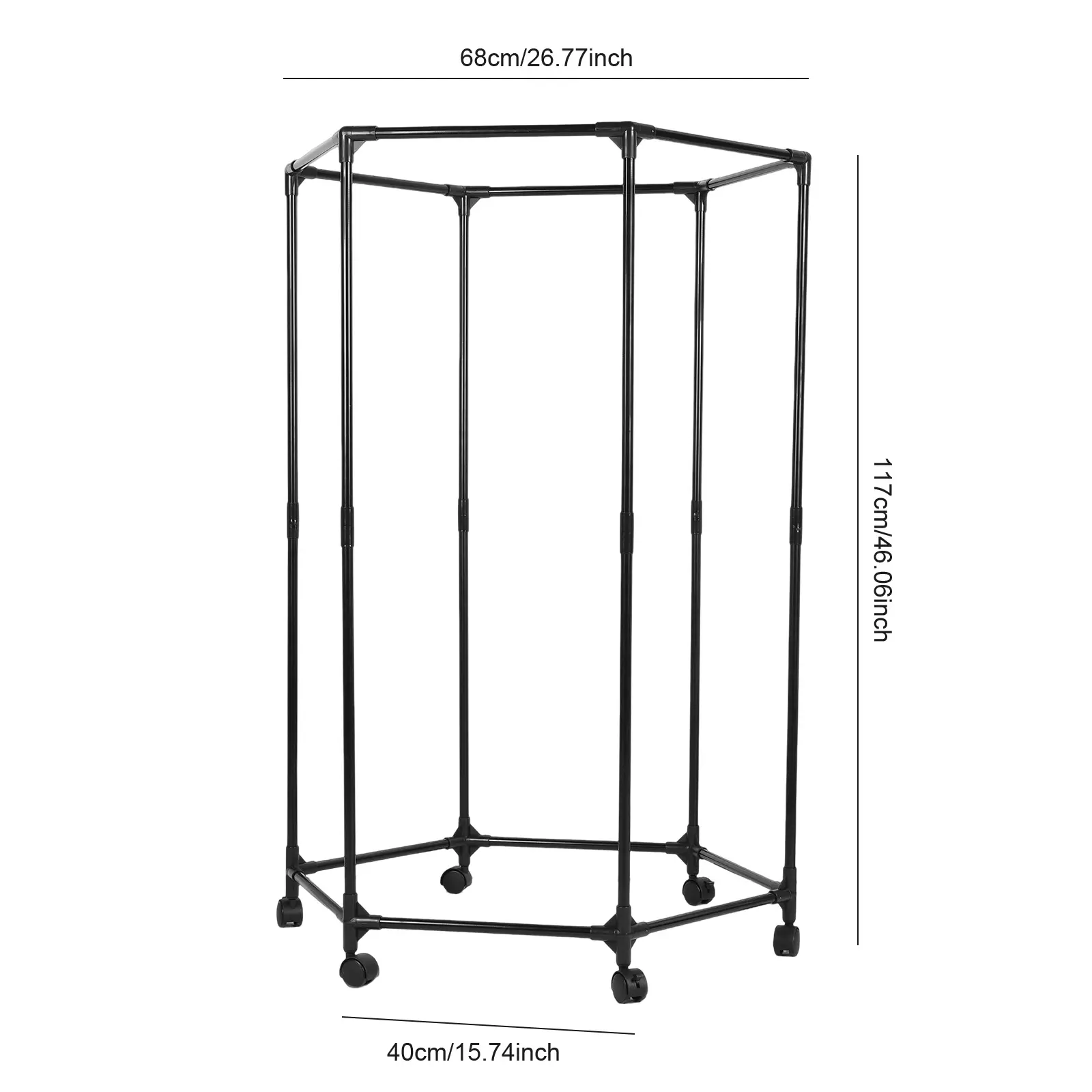 Hexagon Metal Clothing Garment Stand with Wheels Wardrobe Rack Display Stand for Everyday Home Dormitory Hotel Add Closet Space