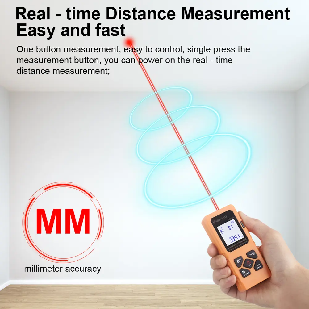 Portable Handheld Distance Meter USB Rechargeable Electronic Ruler 60M Digital Measure Tool for Home