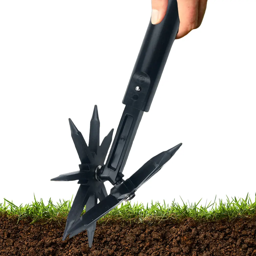 2 in 1 Garden Rotary Cultivator Garden Soil Scarifier Tool Lawn Loosening Rotary Tiller for Lawn Vegetable Field and Plantation