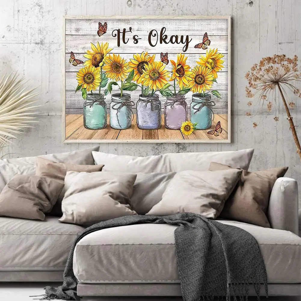 Sunflower Printed Cross Stitch Kit 50x40cm DIY 11CT Embroidery Craft Set Decor