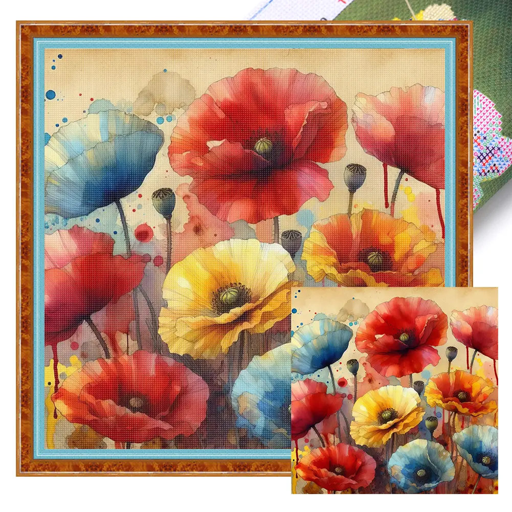 Poppy Printed Cross Stitch Kit DIY 11CT Embroidery Craft Set Home Decoration