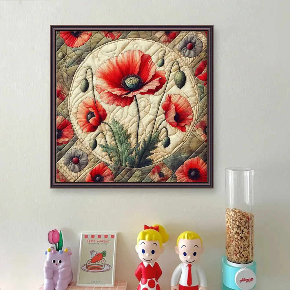 Poppy Printed Cross Stitch Kit DIY 11CT Embroidery Craft Set Home Decoration