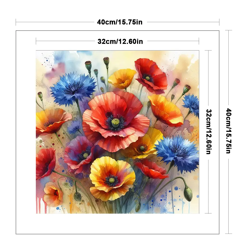 Poppy Printed Cross Stitch Kit DIY 11CT Embroidery Craft Set Home Decoration