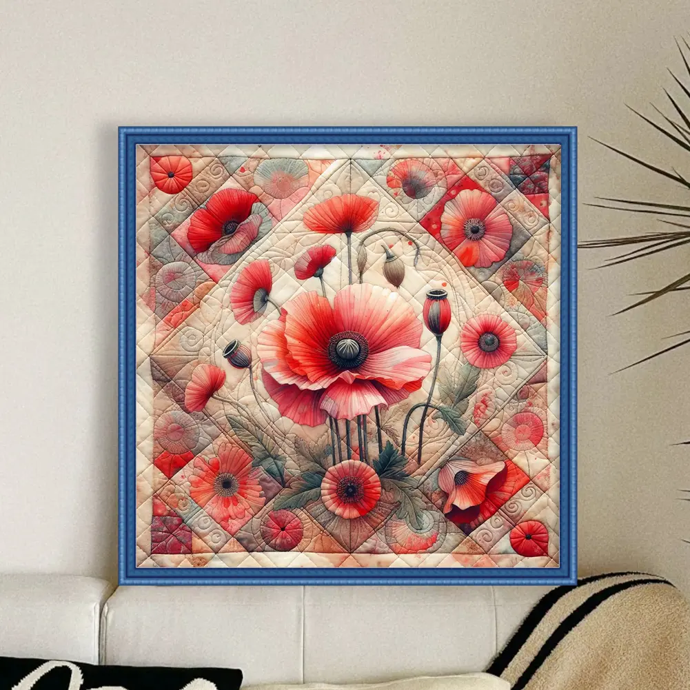 Poppy Printed Cross Stitch Kit DIY 11CT Embroidery Craft Set Home Decoration
