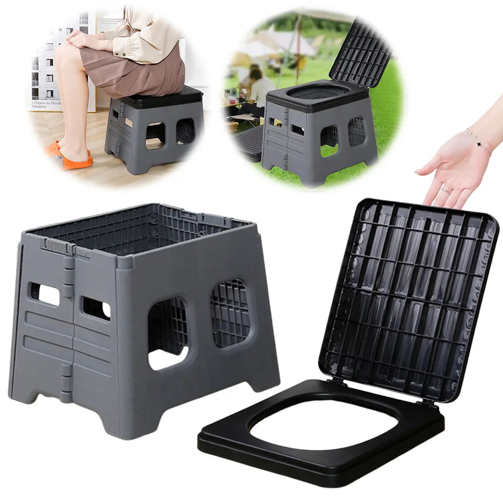 Portable Folding Toilet with Lid Foldable Outdoor Camp Toilet Multifunctional Folding Truck Toilet for Camping Travel