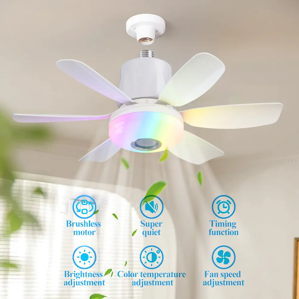 Socket Fan Light with Remote Socket Ceiling Fan Adjustable Wind Speed Light Bulb Fan Timing Wireless Fan for Living Room Bedroom