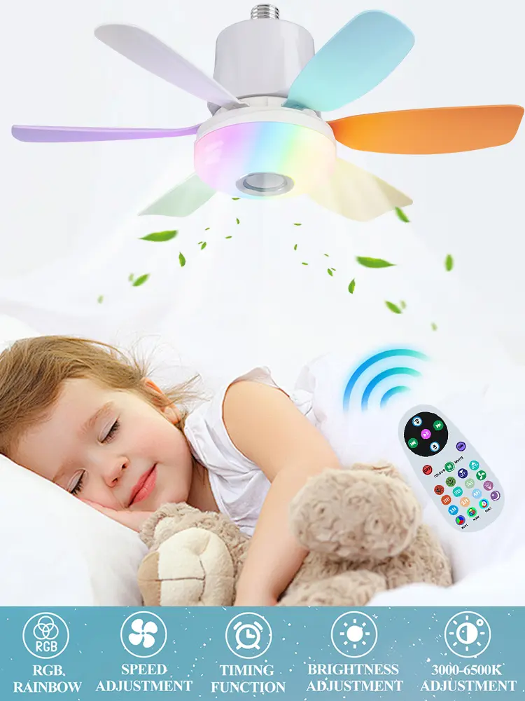 Socket Fan Light with Remote Socket Ceiling Fan Adjustable Wind Speed Light Bulb Fan Timing Wireless Fan for Living Room Bedroom