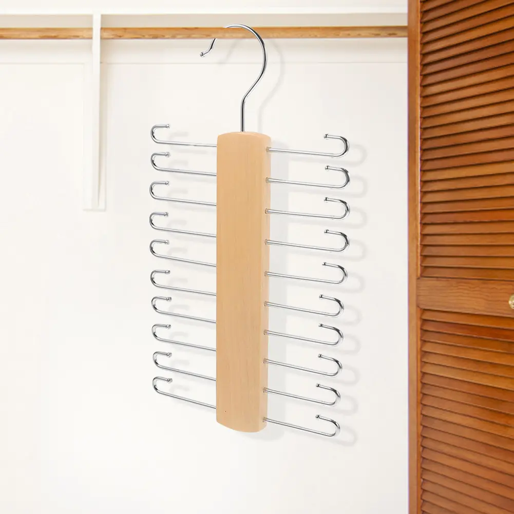 Wooden Tie Rack Space Saving Closet Organizer Rack Anti-Slip Small Items Storage Rack for Ties Belt Scarf Organize