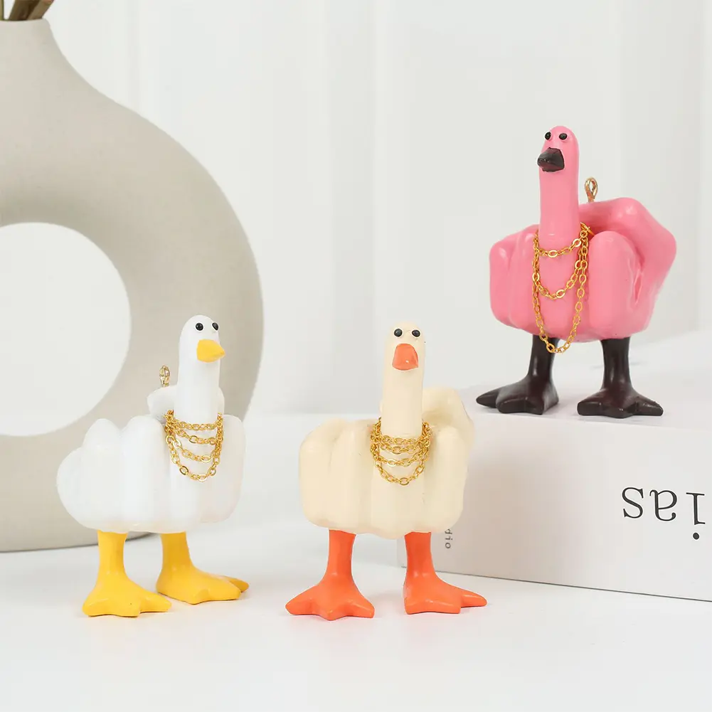 Middle Finger Cute Duck Figurine Resin Duck Decorative Figurine 7.5cm Funny Duck Statue for Home Garden Desk Decoration