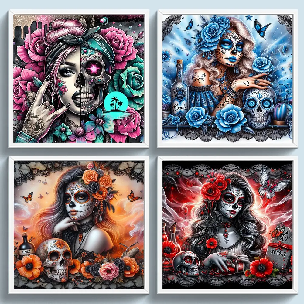 Skull Girl Printed Cross Stitch Kit DIY 11CT Embroidery Craft Set Home Decor