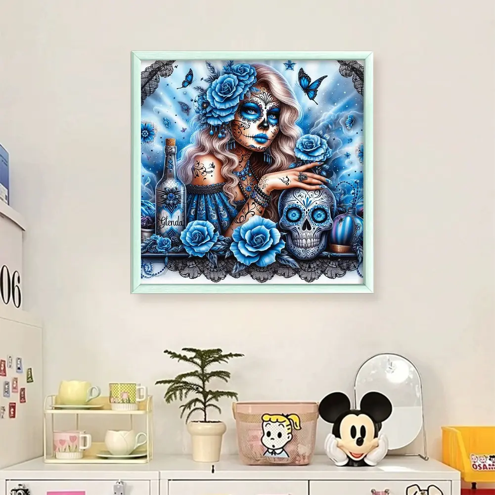 Skull Girl Printed Cross Stitch Kit DIY 11CT Embroidery Craft Set Home Decor