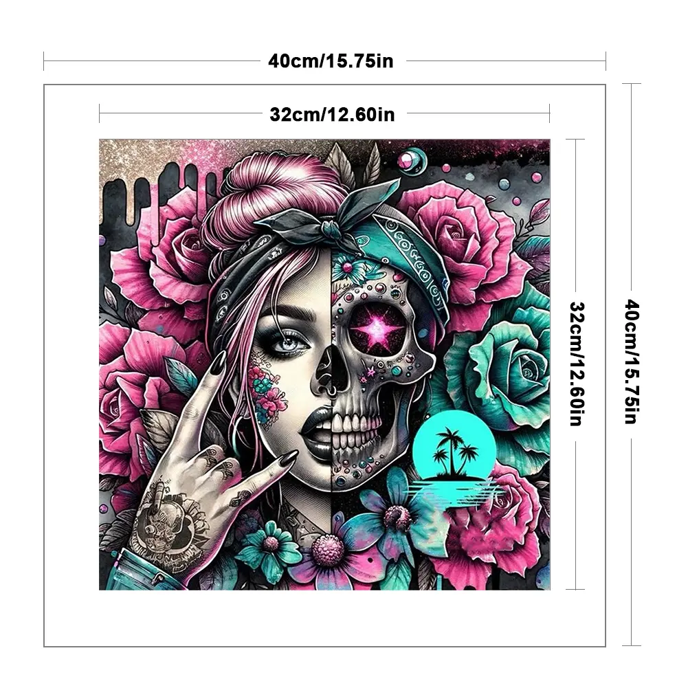 Skull Girl Printed Cross Stitch Kit DIY 11CT Embroidery Craft Set Home Decor