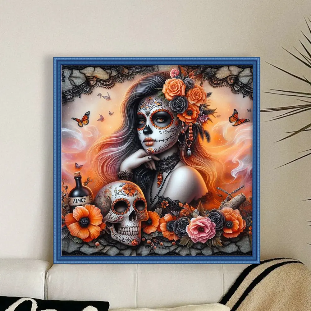 Skull Girl Printed Cross Stitch Kit DIY 11CT Embroidery Craft Set Home Decor