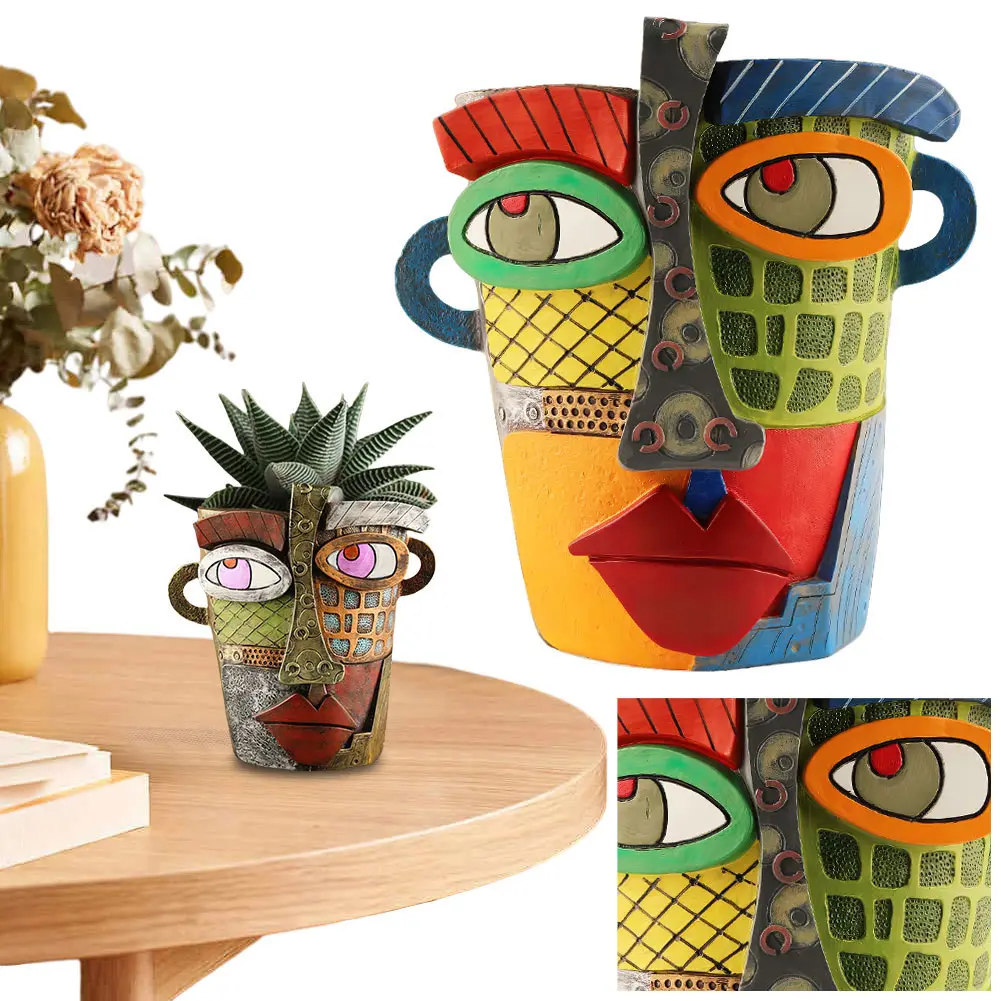 Resin Abstract Beauty Face Flower Pot Abstract Face Flower Pot Colorful Face Abstract Planter Art Flower Pot Home Art Decor