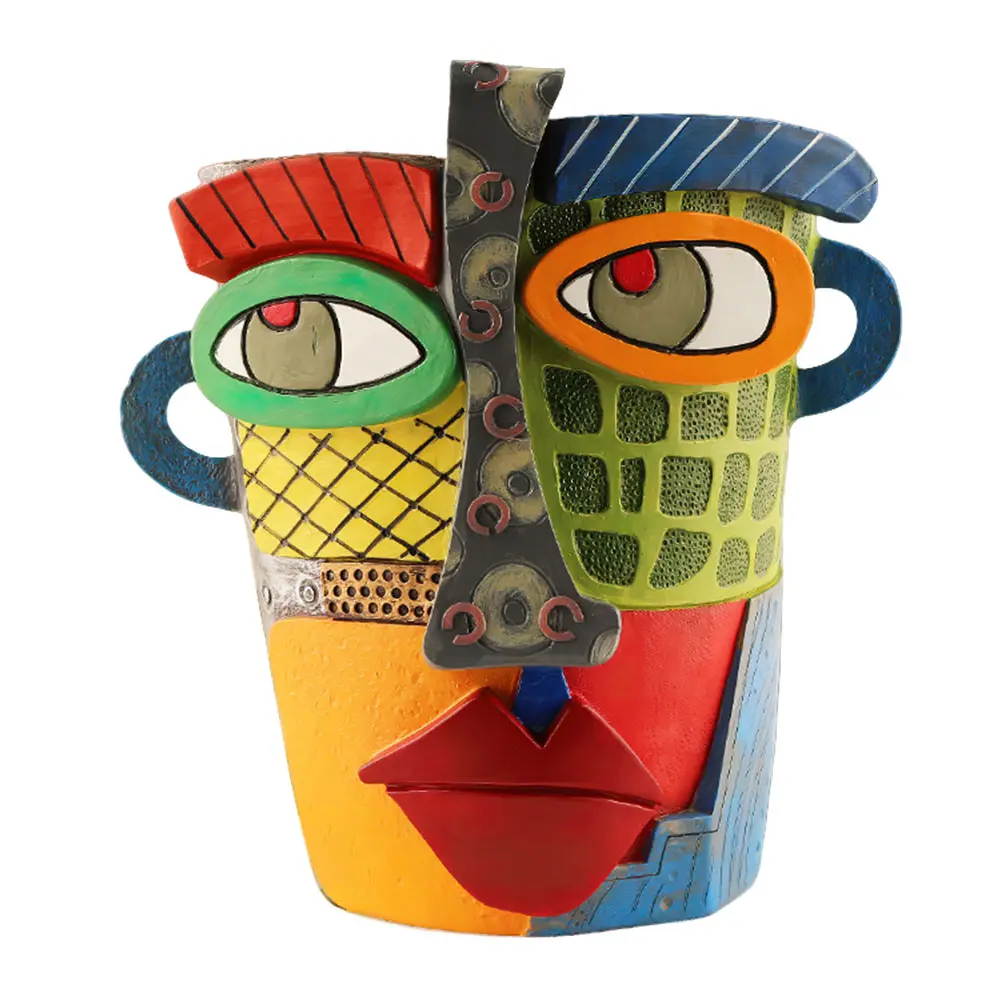 Resin Abstract Beauty Face Flower Pot Abstract Face Flower Pot Colorful Face Abstract Planter Art Flower Pot Home Art Decor