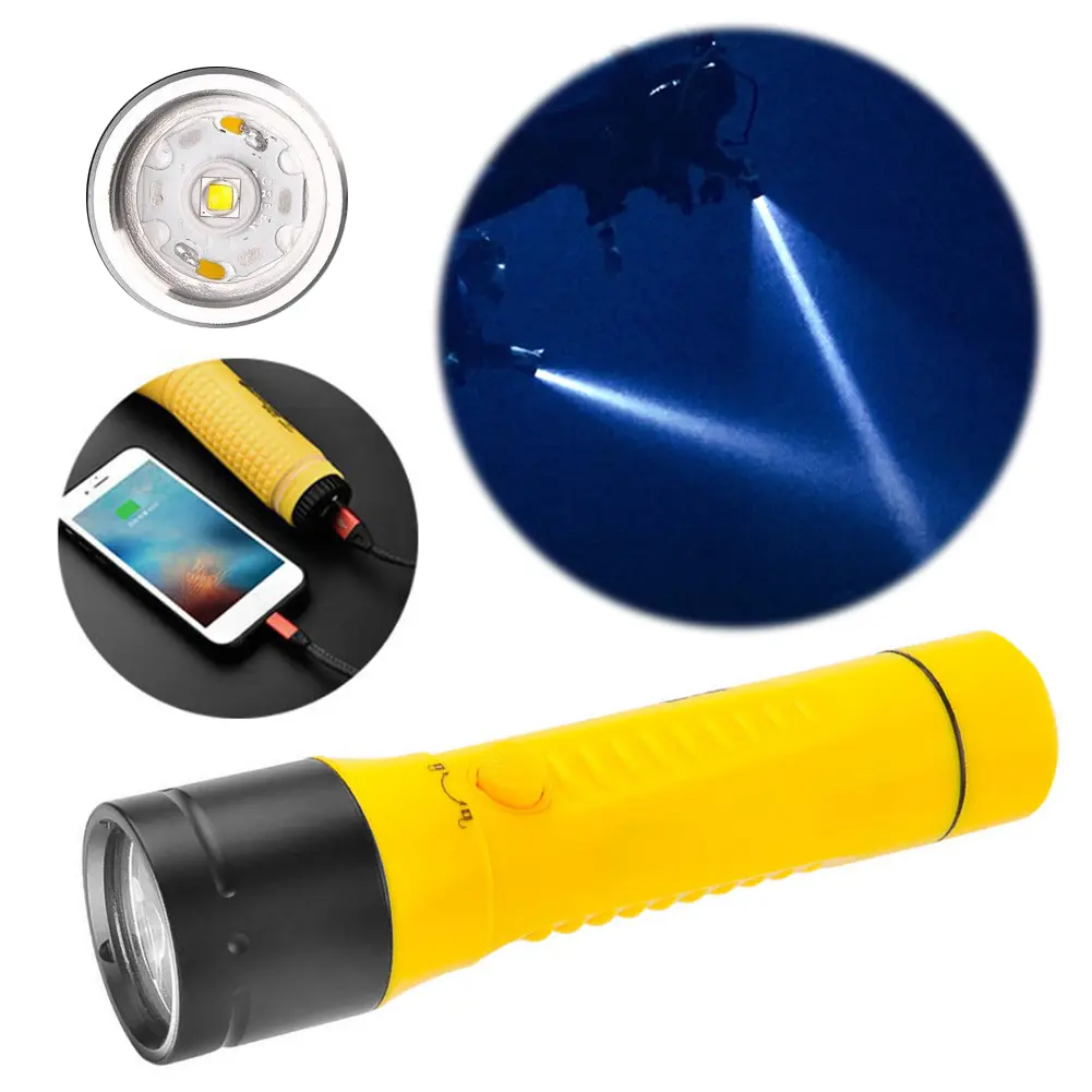 Diving Flashlight Long Distance Torch 5500mAh Battery Submersible Flashlight 3 Modes Rechargeable Dive Light for Camping Hiking