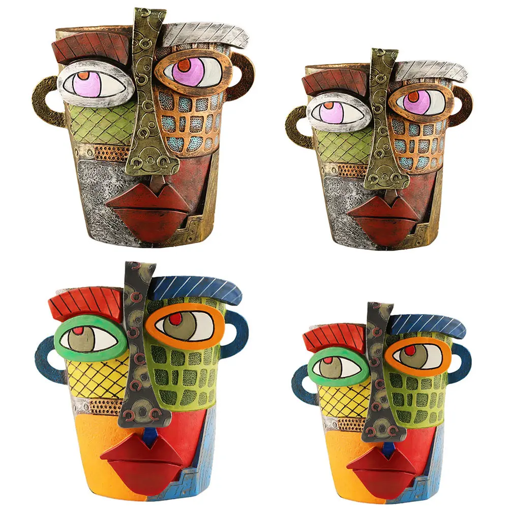 Resin Abstract Beauty Face Flower Pot Abstract Face Flower Pot Colorful Face Abstract Planter Art Flower Pot Home Art Decor